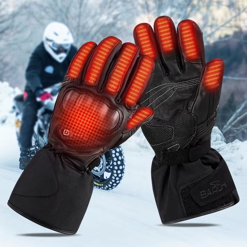 Heated Gloves Electric - Luvas de motociclista de couro, aquecidas,